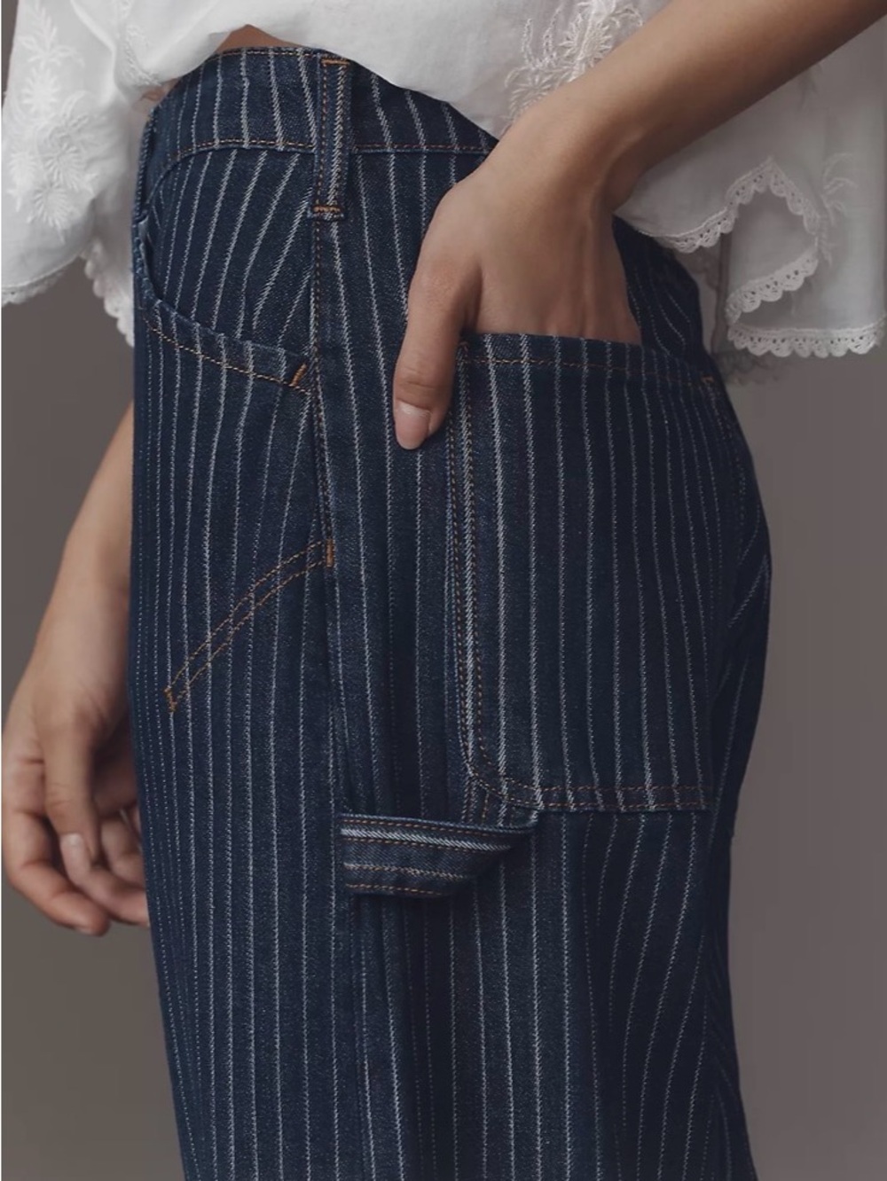 Pilcro Kayden Railroad Stripe Wide-Leg Cuffed Jeans - Picture 2 of 5